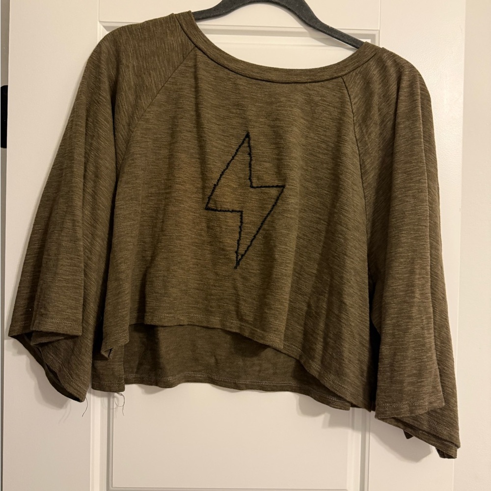 Storia Army Green Crop Top with Lightning Bolt